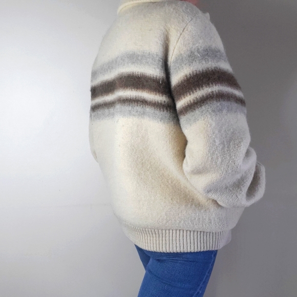 Vintage wool blend zip up striped oversized bomber jacket sherpa lined - Picture 4 of 14